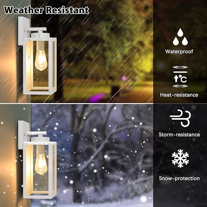 BesLowe Outdoor Wall Light Fixtures Exterior Waterproof Wall Lanterns Porch Sconces Lighting with E26 Sockets Modern White Outside Lights for House Patio Front Door Entryway 2-Pack