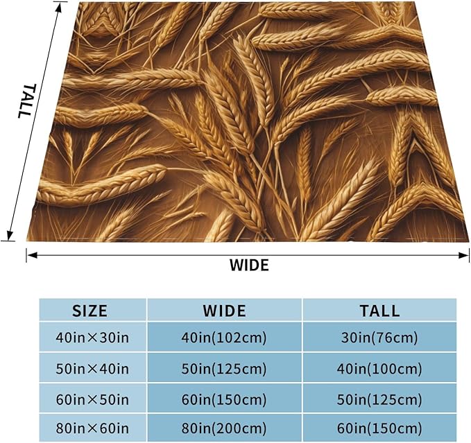 Wheat 80x60 Printed Soft Fleece Blanket for Sofa Bed and Camping - Cozy Blanket for Travel Picnics Nighttime Use