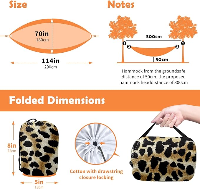 Outdoor Camping Hammock Leopard Print Camouflage Color Double Single Hammocks with 2 Tree Straps Lightweight Portable Yet Heavy Duty Nylon Hammocks Travel Beach Backyard Patio Hiking
