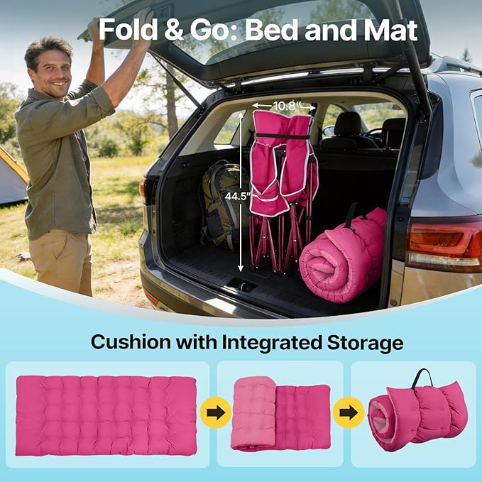 Slendor XXL Folding Camping Cot for Adults with Mattress Pillow Carry Bag 32 inch Extra Wide Portable Sleeping Cot 900LBS Support Outdoor Cot Bed for Office Nap Beach Travel RV