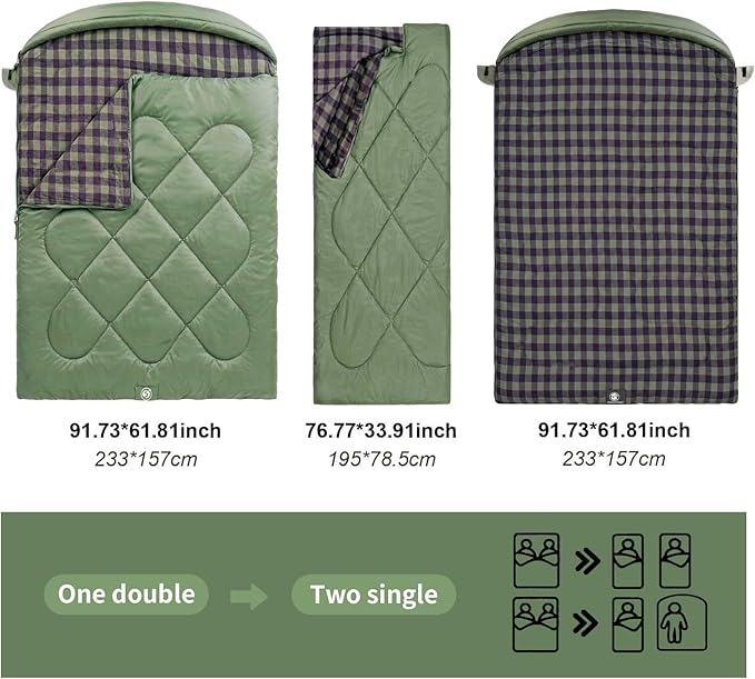 ShinHye Double Sleeping Bag for Adults with 2 Pillows Camping Sleeping Bags Flannel Cotton 2 Person Sleeping Bags XXL Queen Size Sleeping Bag for Cold Weather