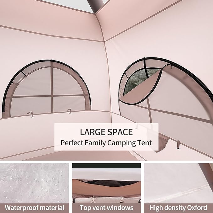 Inflatable Camping Tent for 3-4 Person Easy 2-Min Setup Luxury Air Tent Waterproof PU3000 &amp UPF 50+ Sun Protection Heavy Duty 300D Oxford Glamping Tent with Awning &amp Mesh Windows