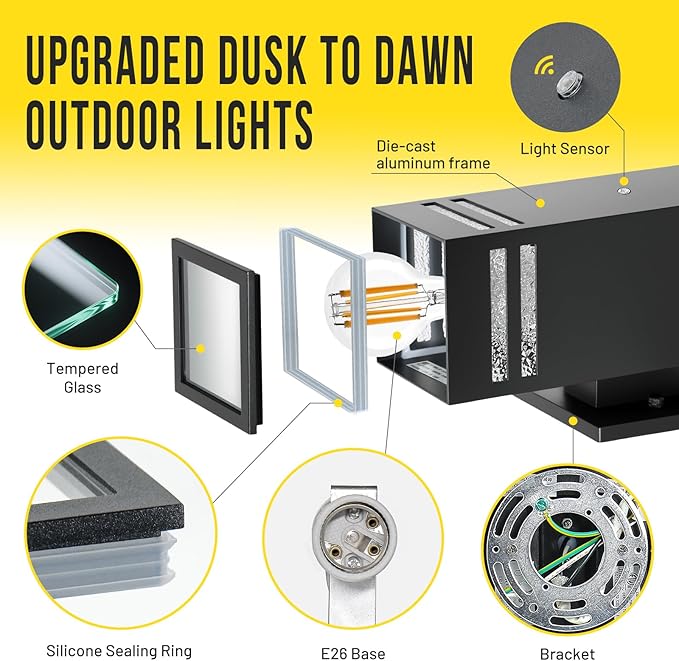 Dusk to Dawn Outdoor Wall Light 2 Pack Modern Exterior Lighting Fixtures for House Black Outdoor Sconce Lights with LED Bulbs Up Down Lights Outside Garage Lights for House Porch Door