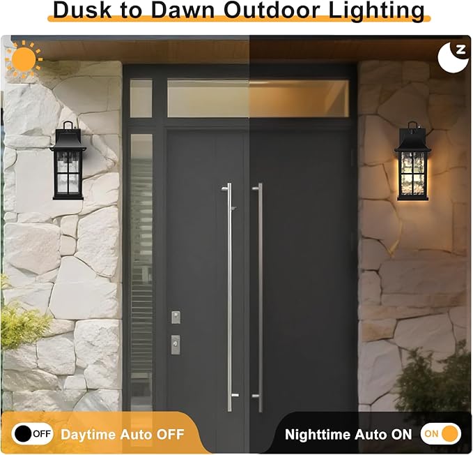 Modern Outdoor Light Fixture 2 Pack Aluminium Dusk to Dawn Outdoor Lighting Exterior Wall Sconce Waterproof Porch Light Outside Light for House Garage Patio Black