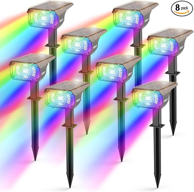 Solar Spotlights Outdoor 40 LED s Color Changing RGB Waterproof Landscape Lights with 9 Light Modes Colored Solar Spot Lights Auto On/Off for Pathway Garden Pool Patio Yard