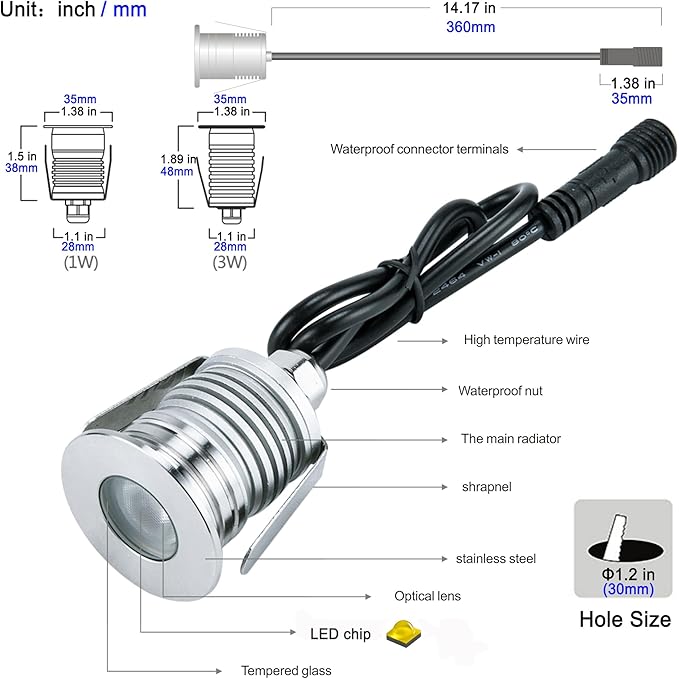 LED In-Ground Well Light3W12V-24V DC IP67 Waterproof Aluminum Buried Underground LampsOutdoor Landscape LightingWarm White 3000K (watts 3)