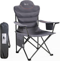 LAUSAINT HOME Portable Camping Chair for Adults Full Padded Folding Chair Support 300 LBS Heavy Duty Lawn Chair with Cup Holder Cooler Bag Storage Pocket Lumbar Support Head Pocket（Grey）