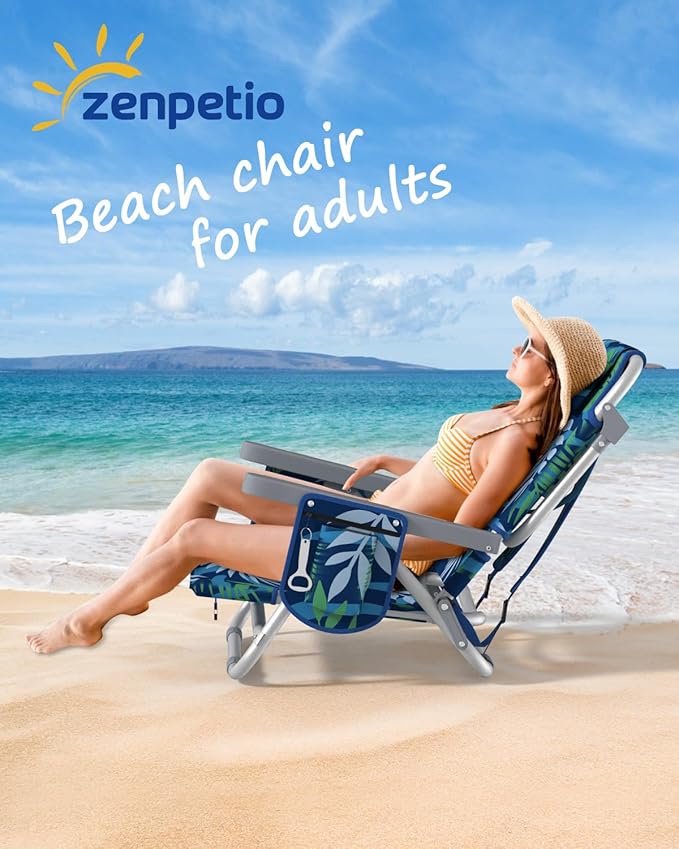 ZENPETIO Beach Chair Camping Chair for Adults Reclining Backpack Chair for Pool Beach Camping Outdoors