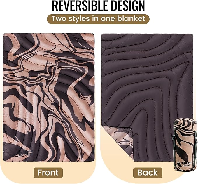 ONETIGRIS Ultralight Camping Blanket Packable Puffy Quilt Puffy Printed Camping Blanket with Snap Buttons &amp Corner Loops for Backpacking Hiking &amp Travel
