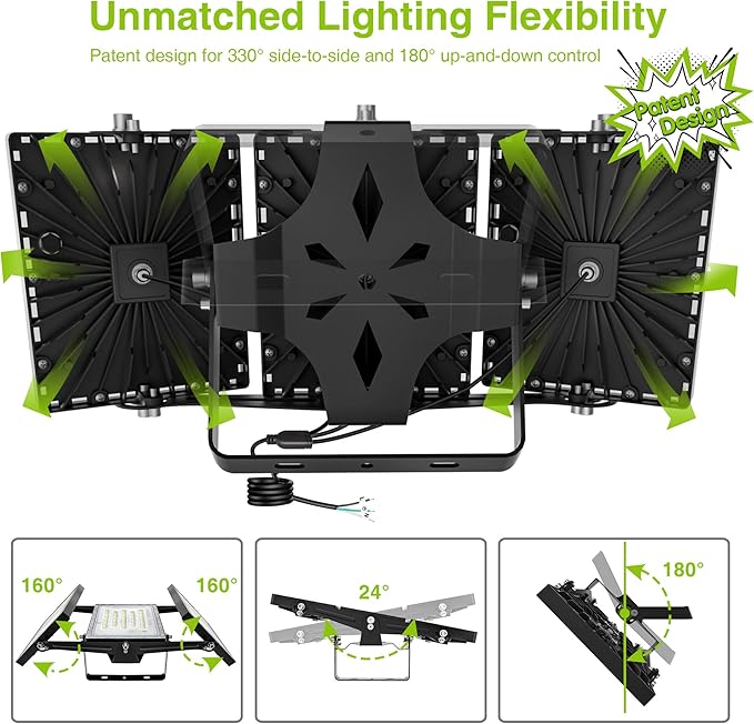 STASUN LED Flood Light Outdoor 300W 30000lm 3000K Warm White IP66 Waterproof Commercial Parking Lot Light3 Heads for Yard Street Stadium House Floodlight Bright Security Lights for Outdoor Area