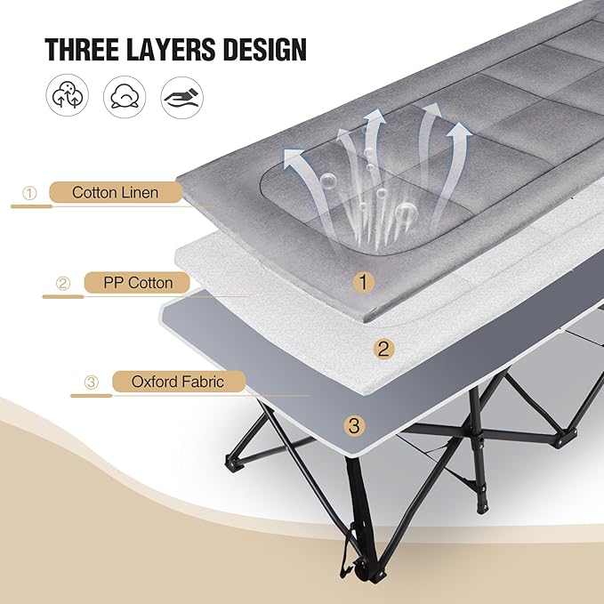 REDCAMP 2 Person Extra Wide Camping Cots for Adults 500lbs 59 W Oversized Heavy Duty Sleeping Cots XXXL Cots Portable for Indoor Office Outdoor Grey