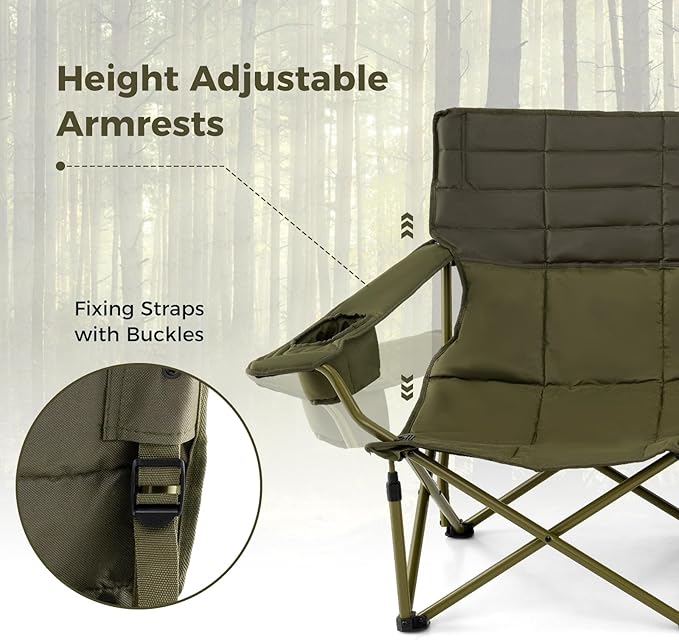 Tangkula 3 Person Oversized Camping Chair Fully Padded Folding Camp Chair with Adjustable Armrests Cup Holders Carrying Bag Portable Outdoor Lawn Chair for Camping Support 900LBS