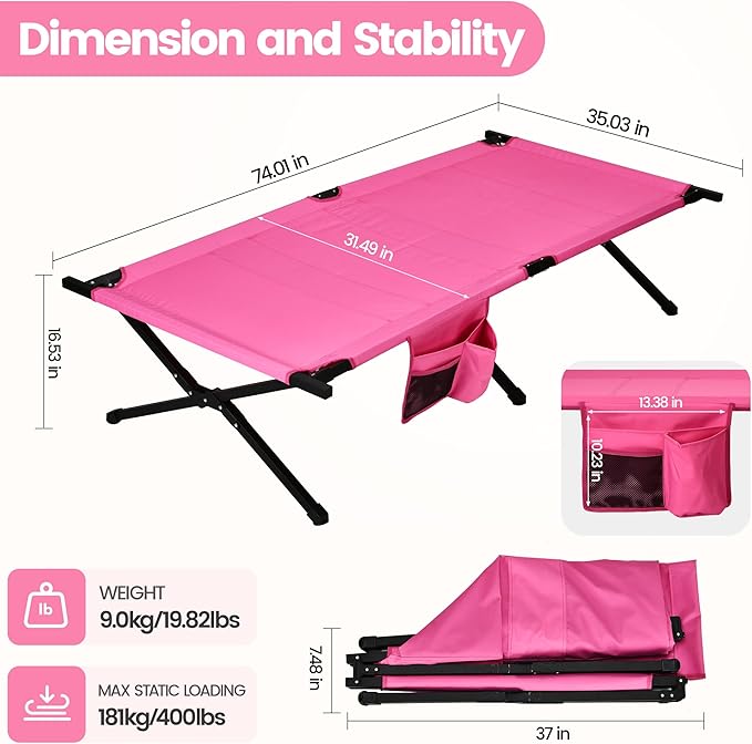 Portable Camping Cot for Adults 300lbs Heavy Duty Folding Bed with 60s Quick Setup Compact &amp Lightweight for Outdoor Guest Office Nap Hospital Stay