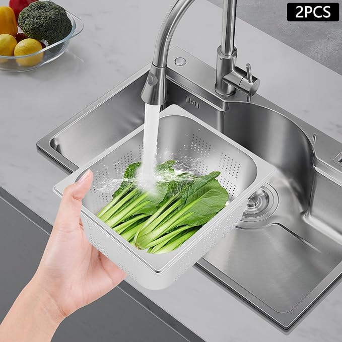 2-Pack Stainless Steel Hotel Pans 1/2 Size 6 Deep Anti-Jam Perforated Steam Table Pan Washing Up Bowl Set Food Grade Dishpan for Drain Water Wash Fruits/Vegetables