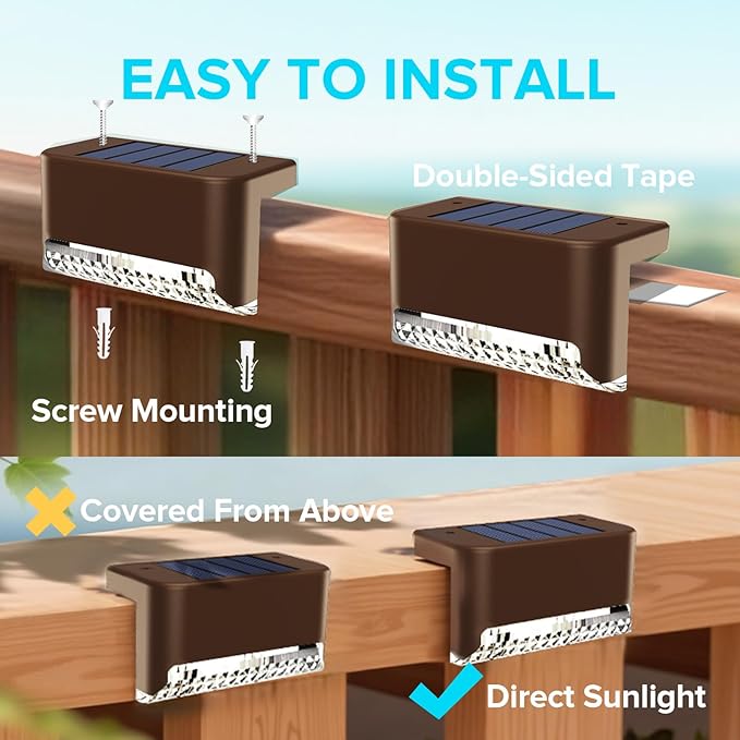 JJX Solar Lights Outdoor 20 Pack Solar Fence Lights Deck Light for Patio Outdoor Decor Fence Light Solar Powered for Stairs Step Railing and Yard (Warm White)