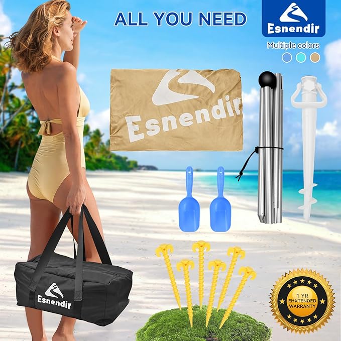 Beach Tent Sun Shelter &amp Portable Beach Canopy UPF 80+ UV Protection Beach Shade Canopy with 6 Sandbags Sand Shovel Ground Pegs for Outdoor Camping Picnics (Beige12x12FT)