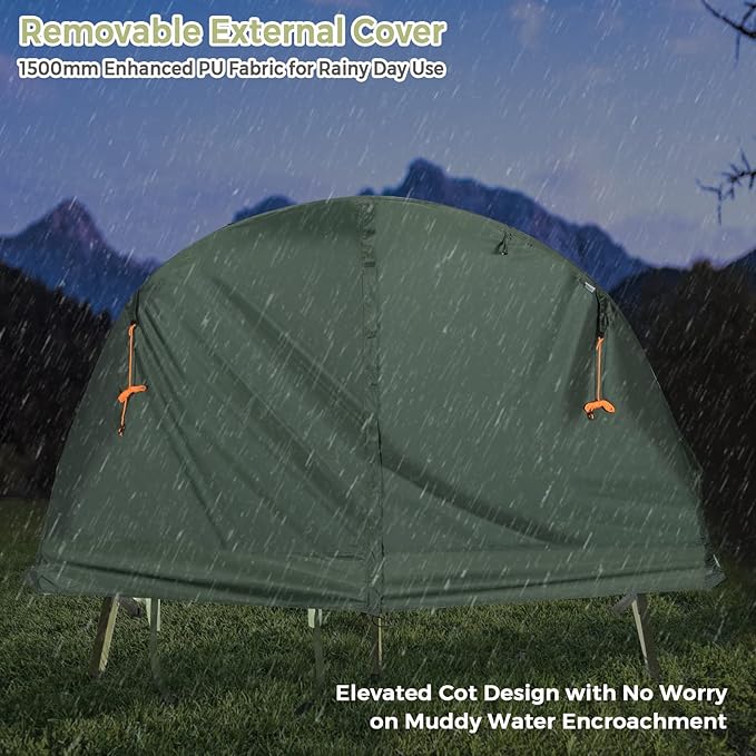 Tangkula 4-in-1 Camping Cot Tent Set Foldable Off Ground Elevated Tent for 1 Person Portable with Waterproof External Cover Air Mattress &amp Carrying Bag Ideal for Outdoor Hiking Camping