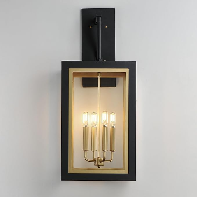 Maxim Lighting 30056CLBKGLD I Neoclass Collection 29 Inch Four Light Outdoor Wall Sconce I Black &amp Gold Finish I Modern Contemporary Light Fixture I