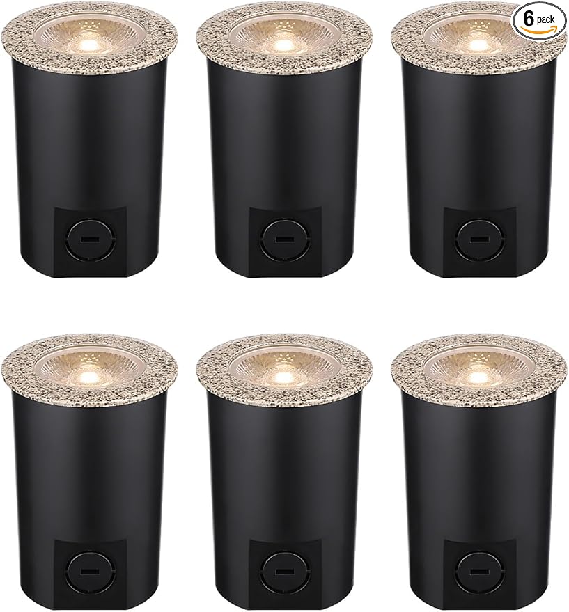 LEONLITE 7W Well Lights Landscape LED In Ground 12-24V AC/DC Low Voltage CRI90 IP67 Waterproof Inground Well Lights Outdoor Rock Color 3000K Pack of 6