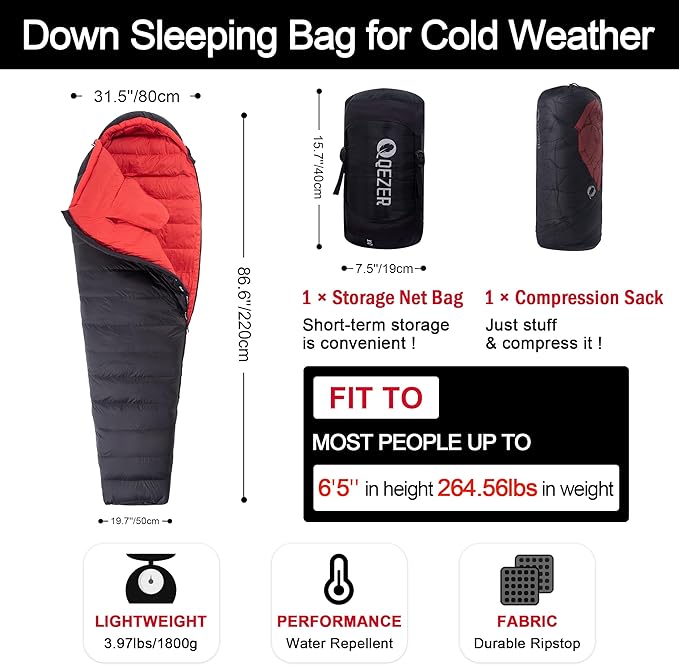 Ultralight Down Sleeping Bag for Adults with 600 Fill Power Compact Sleeping Bag for Backpacking Hiking and Camping