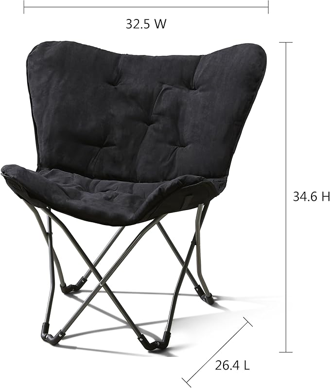 Foldable Butterfly Chair with Soft Microsuede Fabric - Multi-Color Portable Home Seating (Black)