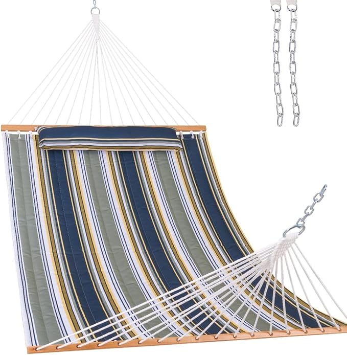 Lazy Daze Hammocks 12 FT Quilted Fabric Double Hammock with Spreader Bars and Detachable Pillow 450lbs Weight Capacity