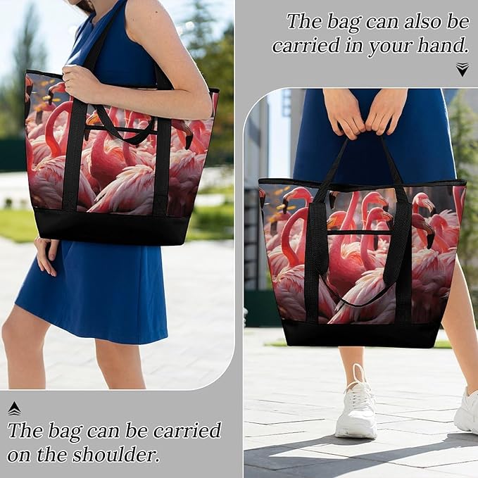Insulated Shopping BagLarge Reusable Cooler Bags Flamingos Partying Printed Foldable Shopping BagTravel Waterproof Shoulder Bag