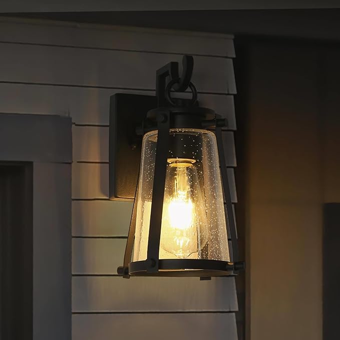 Outdoor Wall Lantern Light Fixture Black Exterior Wall Mounted Sconces with Seeded Glass Farmhouse Anti-Rust Porch Lights for Front Door Garage Entry Porch Patio and Gazebo