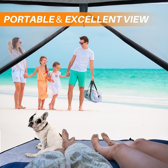 Happy Travel Beach Tent UPF 50+ UV Protection Sun Shade Shelter for 3/4/5/6/7/8 Person Portable Beach Canopy for Family &amp Baby Lightweight &amp Easy Setup Beach Cabana with 3 Ventilation Mesh