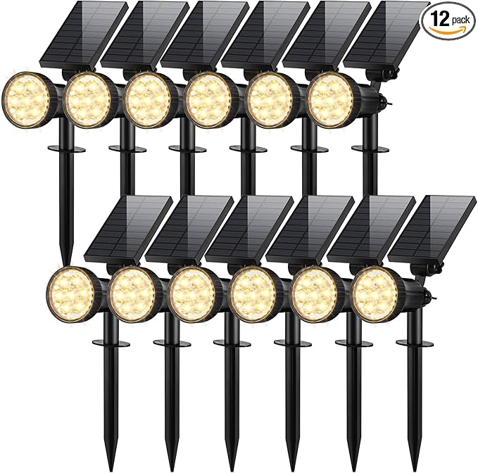 800 Lumens Solar Powered Spot Lights Outdoor - Adjustable Solar Flood Lights with 30 LEDs 3 Modes IP65 Waterproof Solar Light for Landscape Yard Garden Driveway Tree Wall(Warm White 12-Pack)