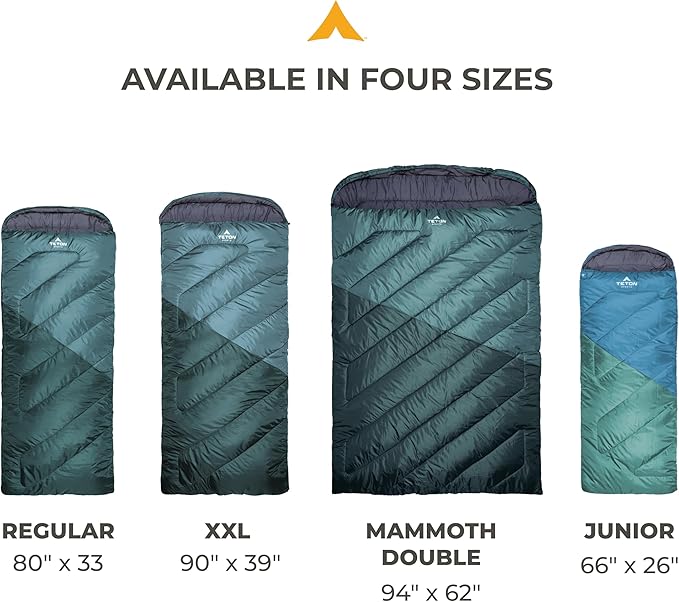 Teton Mammoth Queen Size Double Sleeping Bag- A Warm Bag The Whole Family can Enjoy – Great for Camping Hunting and Base Camp. Compression Sack Included