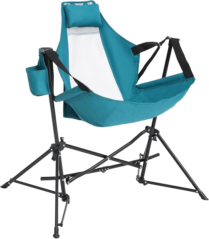 Folding Hammock Camping Chair Portable Adjustable Recliner Rocking Chairs with Cup Holder &amp Carry Bag Aluminum Alloy Frame Ideal for Outdoor Lawn Backyard and Travel 2 Pack (Blue)