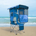 ptlsy Beach Chair with Canopy Shade Folding Camping Chair for Adults with Cup Holders Cooler Bag for Camping Fishing Beach Sports and Concert (Blue)