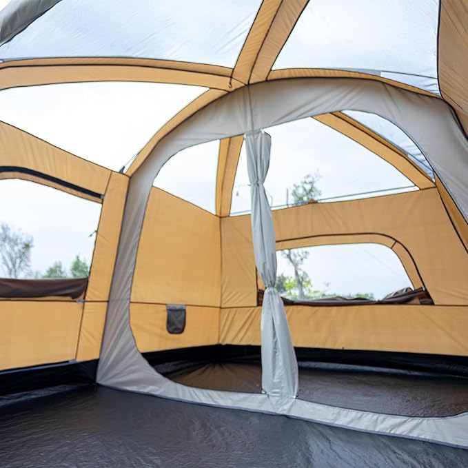 4-6 Person Family Camping Tent 2 Rooms Living Room Design with Mesh Roof 150D Waterproof Oxford Fabric Full-Rainfly Easy Setup Portable Tent for Outdoor