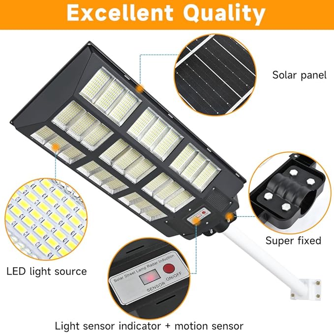 24000W Solar Street Lights Outdoor 24000 Lumens Dusk to Dawn Motion Sensor Security Flood Light with Remote Control Wireless Waterproof Perfect for GardenYard Street Parking lot