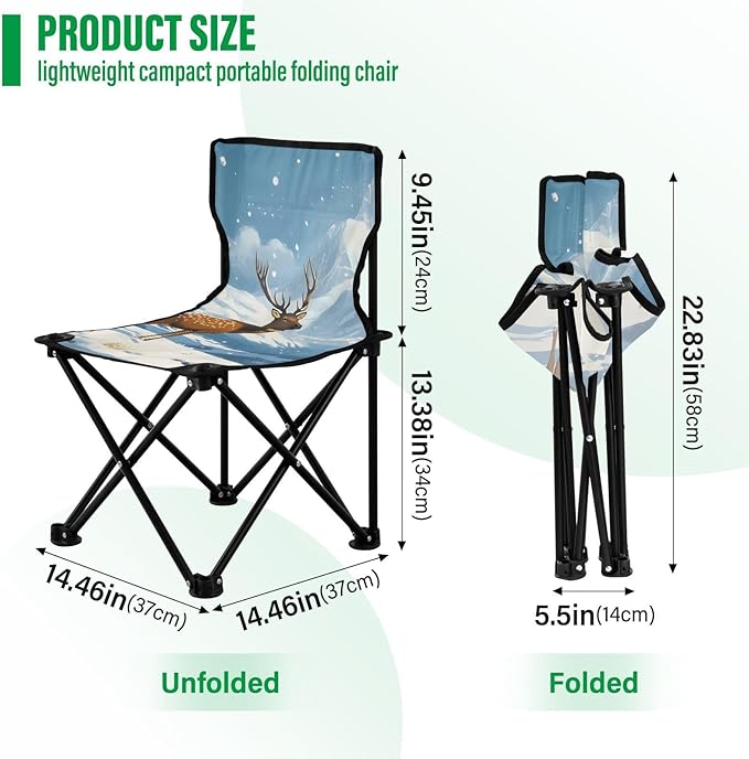 Elk Snowy Mountains Portable Camping Chairs Folding Chair - Durable Oxford Fabric Lightweight Iron Frame Easy Fold Design - Ideal for Outdoor Activities Camping Fishing and Travel