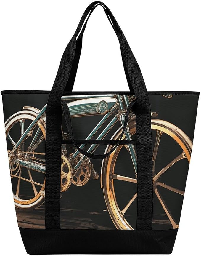 Insulated Shopping BagLarge Reusable Cooler Bags Bike Printed Foldable Shopping BagTravel Waterproof Shoulder Bag