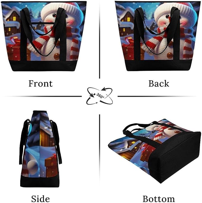 Insulated Shopping BagLarge Reusable Cooler Bags Cute Snowman Printed Foldable Shopping BagTravel Waterproof Shoulder Bag