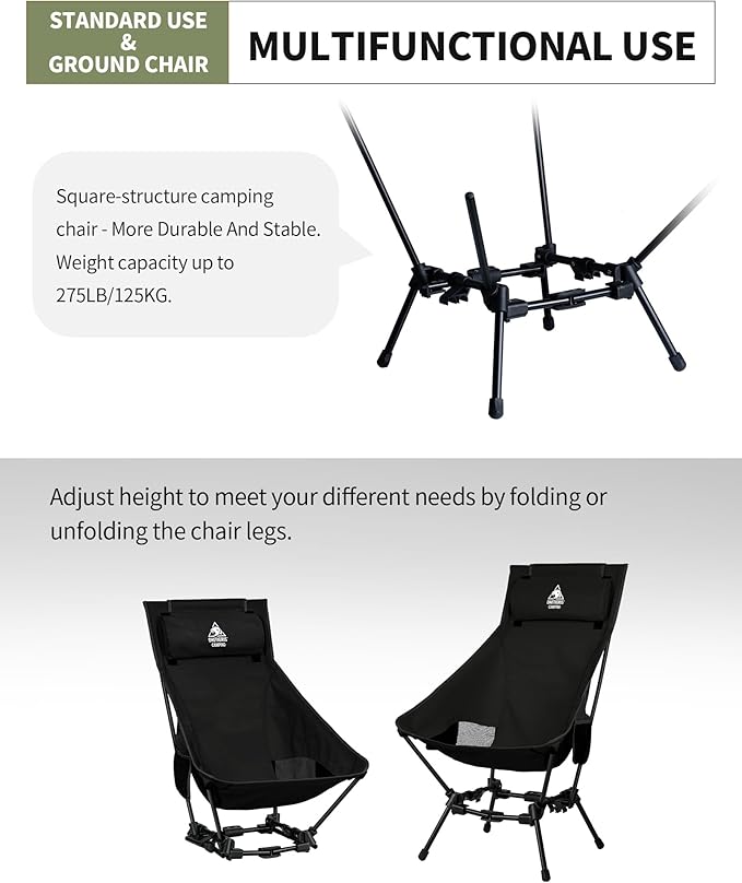 ONETIGRIS Dragonhide Oversized Camping Chair with Pillow Design Comfortable Widened Seat Folding 275 lbs Capacity