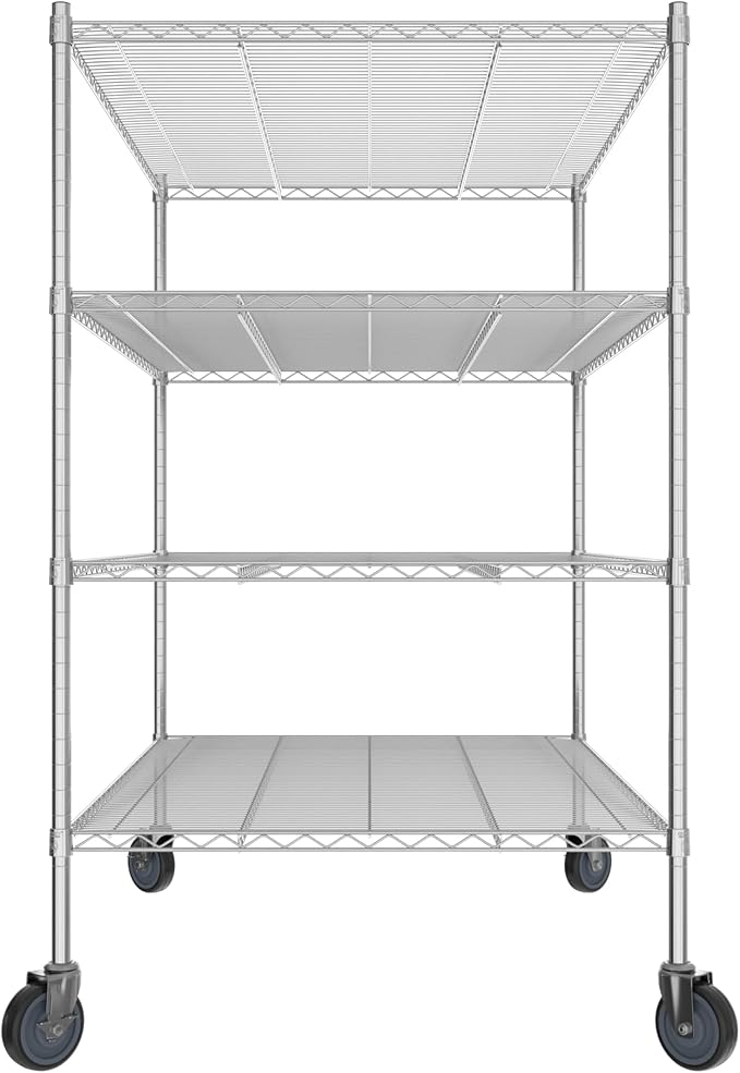 Commercial NSF Listed Chrome Mobile Wire Shelving Kit 36 x 54 x 60 with 4 Shelves Perfect for Warehouse Walk-in Refrigerator Freezer Grocery Store Restaurant Dishroom