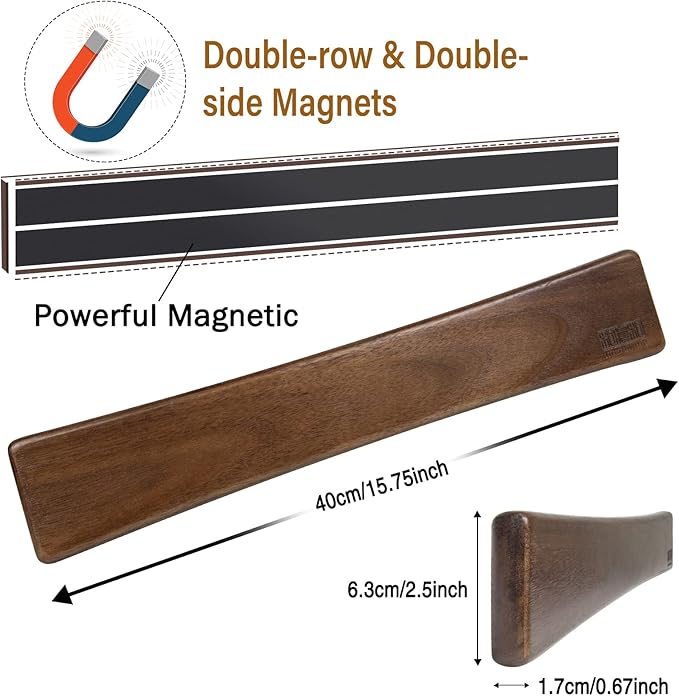 HOSHANHO Magnetic Knife Strips Magnetic Knife Holder for Wall 16 Inch Acacia Wood Knife Magnetic Strip Use as Knife Bar Knife Holder for Kitchen Utensil Organizer