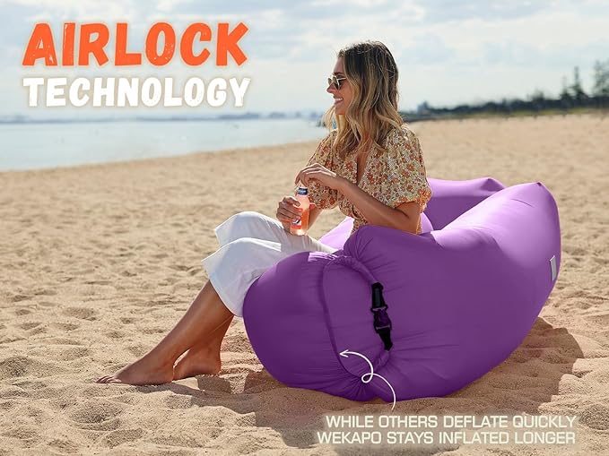 WEKAPO Inflatable Couch Air Lounger Chair - Camping &amp Beach Accessories Portable Blow up Sofa for Hiking Lawn Indoor/Outdoor Movies &amp Music Festivals. Lightweight and Easy to Set Up Air Ham