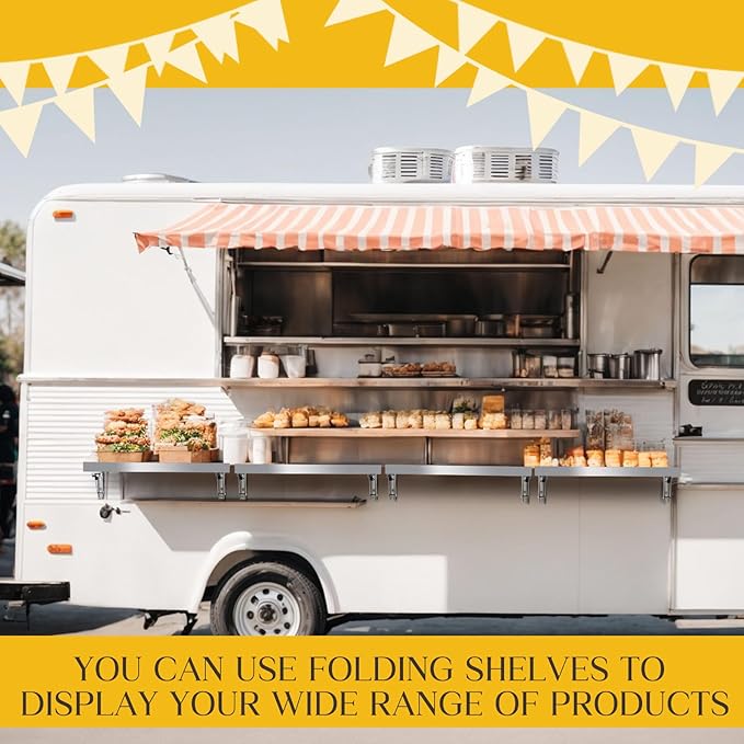 Stainless Steel Folding Shelf Wall Mounted Commercial Concession Serving Shelf for Food Truck Trailer Window Kitchen Restaurant Garage Utility Room(16x24)
