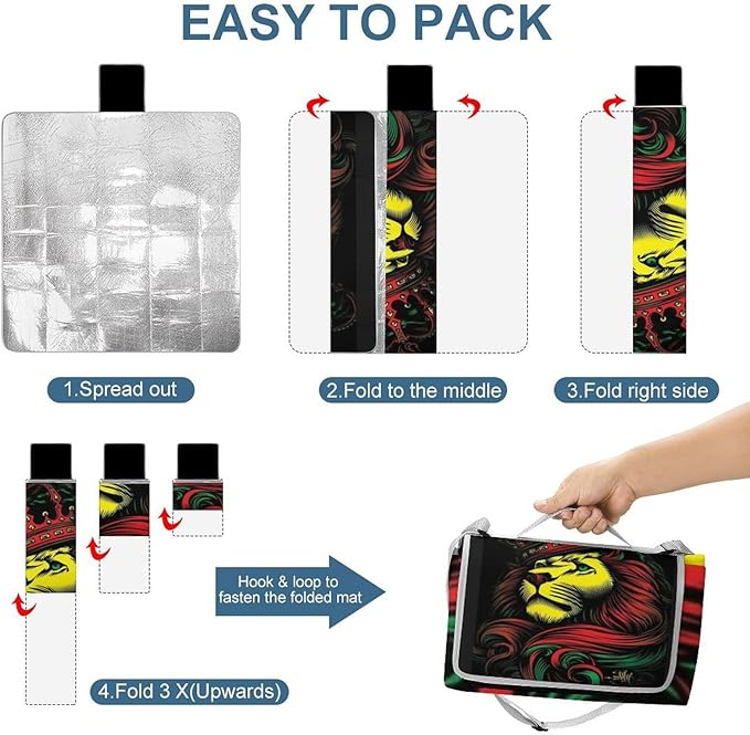 Jamaican Lion of Judah Rasta Lion King Waterproof Outdoor Picnic Blanket Sandproof Beach Mat for Camping Hiking Grass Travelling