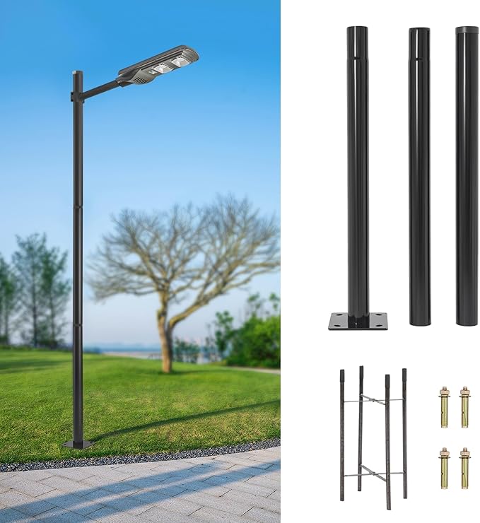 10Ft Street Light Pole Metal Solar Street Lamp Post Outdoor Street Courtyard Parking Lot Lighting Post w/Ground Cage Solar Street Lamp Post for Street Courtyard Parking Lot Lighting Fixtures