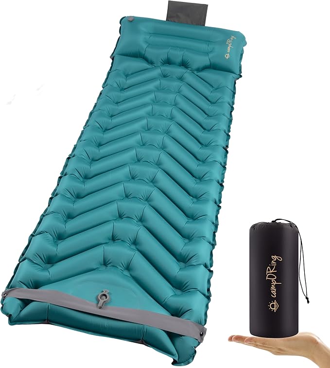 Sleeping Pad with Pillow Self Inflating Extra-Thick Ultralight Sleeping Mat Built-in Pump Ultimate for Camping Hiking Traveling Airpad Carry Bag Compact &amp Lightweight Air Mattress (Peacoc