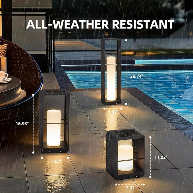 Solar Lanterns Outdoor Waterproof Patio Lights with 3000K LED Outdoor Lights Solar Powered with Remote Control Floor Lamp for Garden Yard Deck Backyard Porch and Landscape Lighting