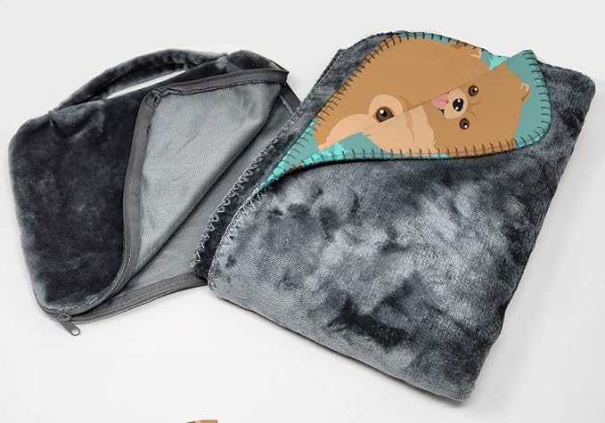 Caroline's Treasures MLM1083TBLT Orange Pomeranian Soft Travel Blanket with Bag Airplane Blanket Indoor Outdoor Camping Blanket for Traveling Picnics Beach Trips Concerts
