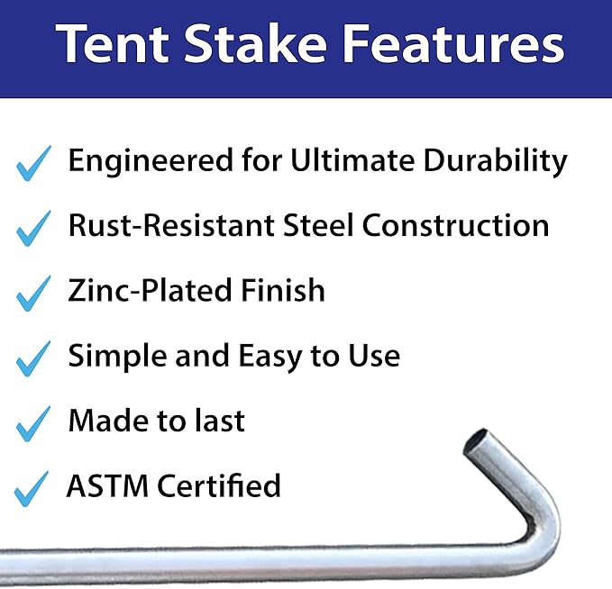 Moose Supply Steel Tent Stakes Heavy Duty Ground Stake Metal Stakes to Anchor Commercial Inflatables Outdoor Camping Canopy Fence Garden Tent Accessories 1 Diameter x 18 Length 10 Pack