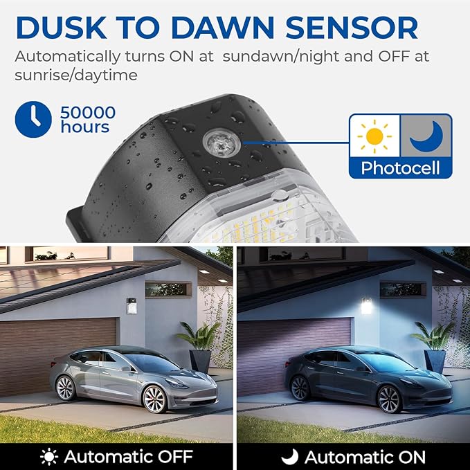 CINOTON 26W LED Wall Pack Light with Dusk to Dawn Sensor 3CCT 3000K/4000K/5000K 26W/18W/13W Switchable [100-277Vac] IP65 Waterproof Outdoor Security Flood Lighting for Garage Warehouse 2 Pack
